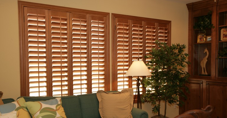 Hardwood shutters in St. George living room.